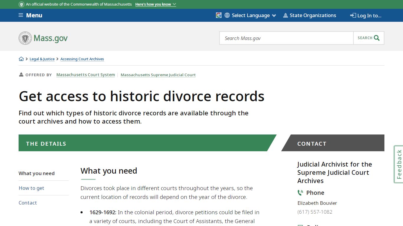 Get access to historic divorce records | Mass.gov